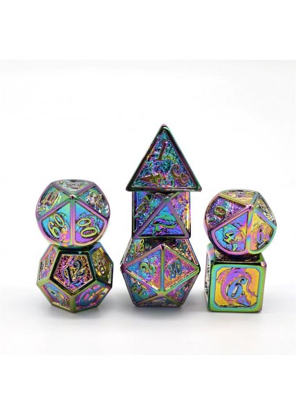 Solid Metal RPG Dice Set - Rainbow Dragon